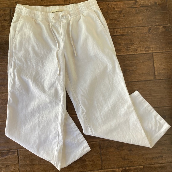 Amazon Essentials White Linen Straight Leg Pull On Pants SIZE LARGE - Picture 1 of 3